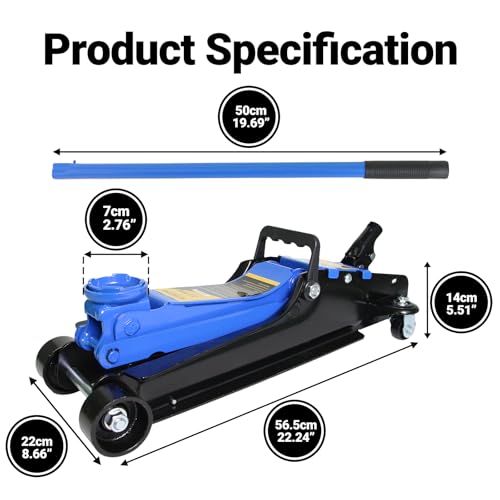2.5 Ton Car Jack Low Profile Hydraulic Floor Jack, 5500 lbs Capacity, 3.4"-15.2" Lifting Range, Alloy Steel, Black, for Sedans and SUVs - color: Blue