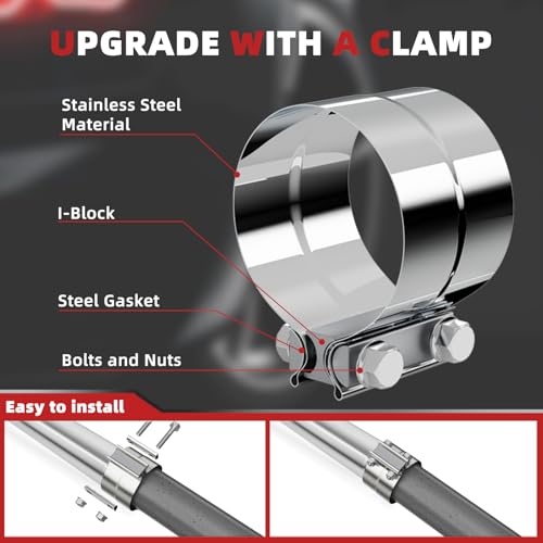 LCGP 4 Inch Straight Exhaust Pipe, 4" Stainless Steel Straight Muffler Replacement Pipe, 30" Length Mandrel Exhaust Tube with Two Lap Joint Band Clamps(New Version) - size: 4 Inch with Two Clamps
