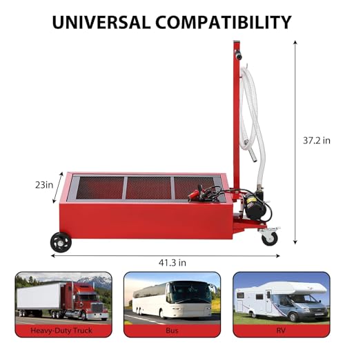 Low Profile Oil Drain Pan with Electric Pump, 20 Gallon Portable Oil Drain Cart for Cars, SUVs, Trucks – Foldable Handle, 7.5 Ft Hose & Swivel Casters, Leak-Proof Container, Red