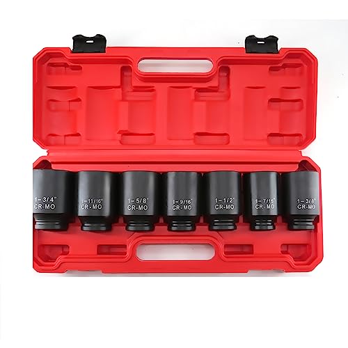 TONYNOL 1/2 Inch Drive Deep Impact Socket Set, 6-Point, SAE(1/2 Drive 1-3/8"to1-3/4"), 7 PCS, Cr-Mo, Heavy Duty Impact Socket Set, with a strong case - size: 1/2" SAE 7PC (1-3/8" to 1-3/4") Deep