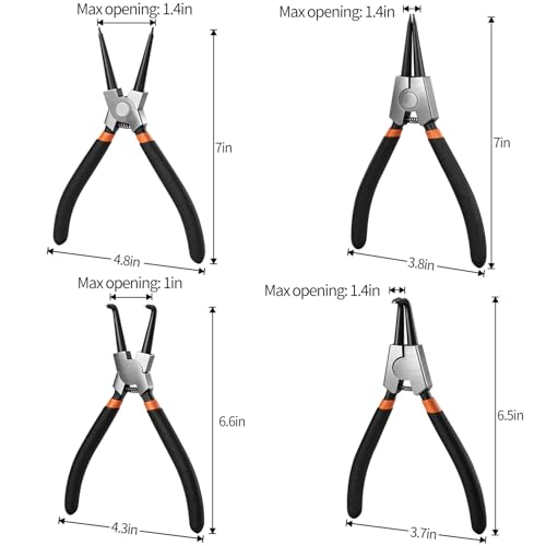 4pcs 7in Snap Ring Pliers, 7/128in Small Tips - color: 4pcs Small Tip Snap Ring Pliers