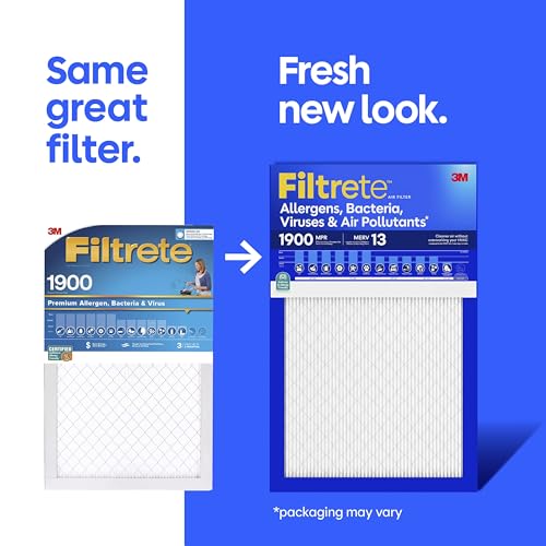 Filtrete 14x18x1 Air Filter, MERV 13 MPR 1900, Allergens, Bacteria, Viruses & Air Pollutants, 3-Month AC/Furnace Filters, Cleaner Air Reliable Airflow, 2 HVAC Filters(Act Size 13.68x17.68x0.78 in) - size: 14x18x1