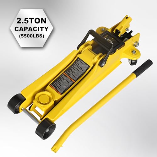 YELLOW JACKET 2.5 Ton Trolley Jack Hydraulic Low Profile Floor Jack for Cars Lift with Single Piston Lift Pump, 5500 lb Capacity - color: Steel, size: 2.5T low profile single pump