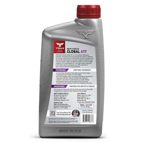 TRIAX Multi-Vehicle Global ATF Full Synthetic | Compatible with Honda DW-1, Dexron III & VI, Mercon V, Nissan Matic, ATF +4, TES 295 & More | OEM Grade Automatic Transmission Fluid (6 Quart Pack) - size: 6 Quart Pack
