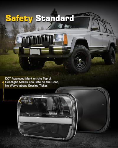 BICYACO DOT 5x7 7x6 LED Headlights, 105W Hi/Lo Sealed Beam Headlamp with White DRL Amber Turn Signal, H6054 H5054 Replacement Compatible with Jeep Wrangler YJ Cherokee XJ Kenworth T300 1997-2010 - color: Classic Black C