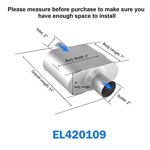 Universal Exhaust Muffler with Aggressive Sound, Anti-corrosive Muffler, Chamber Performance Mufflers for Cars, Trucks(2" center in | 2" center out | overall 13") - color: center in | center out, size: 2" center in | 2" center out | overall 13"