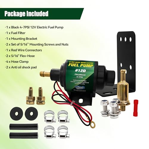 12D Micro Electric Diesel Fuel Pump Universal 5/16 inch Inlet and Outlet 12V 1-2 A, 35 GPH, 4-7 PSI - color: 4-7PSI 35 GPH for diesel