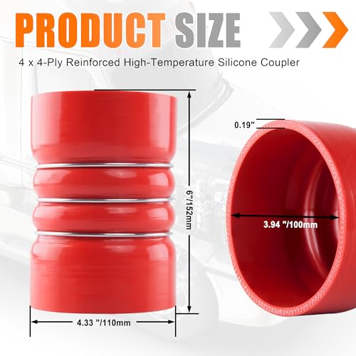 4" X 6" Silicone Charge Air Cooler Hump Hose with Clamps,4Pcs Red - color: Red, size: 4" x 6"