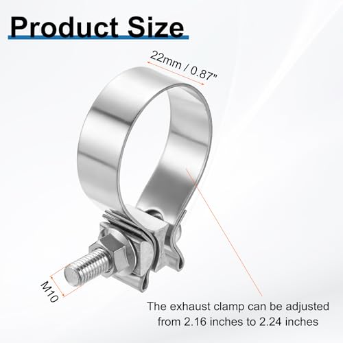 HARFINGTON 410 Stainless Steel Exhaust Clamp 2.24" Butt Joint Narrow Band Muffler Seal Exhaust Narrow Lap Butt Clamps for Pipes Mufflers Converters System Repair, Silver - size: Range 57-62 mm, Band Width 22mm