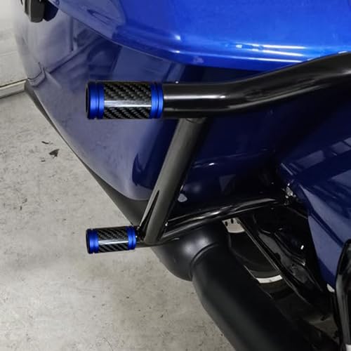 Motorcycle front and rear crash bar decorative wheels, engine crash bar sliders, and saddlebag crash bar decorative covers, CNC machined with embedded carbon fiber accents (blue) - color: blue