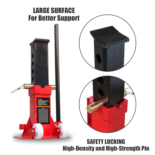 Big RED ATZ120006P Torin Heavy Duty Jack Stands: Pin Style Jack Stand with 2 Casters and Handle, Easily Portable Car Stand for Car SUV, Truck and Pick Up, 12 Ton (24,000 lb) Capacity, Red - size: 12 ton, style: Deluxe Base