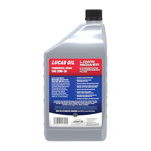 Lucas Oil 11300 Hydrostatic Lawn Mower Transmission Fluid | Heavy Duty Synthetic Blend SAE 20W-50-1 Quart