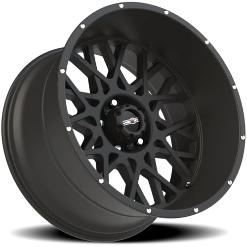 Vision Off-road Wheels, Rocker Style: 412 RWD, Finish: Satin Black w/Chrome Bolts, Wheel Size Inches: 18X9 PCD: 5-150 Load Rating lbs. 2400