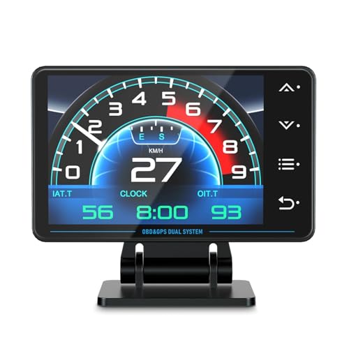 Liiiyuan Obd2 Gauge Display, XS New 1,Heads Up Display with Vehicle Inclinometer, Multi-Function Digital Instrument Cluster with Speed, RPM for All Cars.