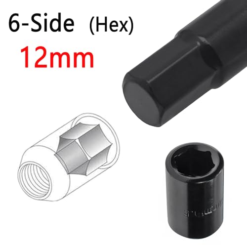 6 Point Sided 12mm Hex Tuner Key Wheel Lug Nut Socket Key 3/4”(19mm) & 13/16”(21mm) Hex Compatible with M12x1.5 M12x1.25 Thread Size Lug Nuts Black