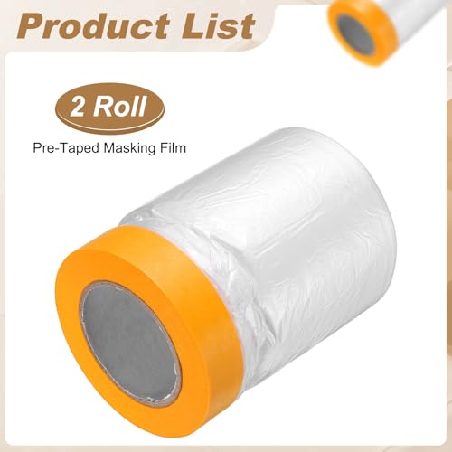 HARFINGTON 2pcs Pre-Taped Masking Film 21.7" x65ft w Plastic Sheeting,Clear - color: Clear, size: 21.7"x65ft