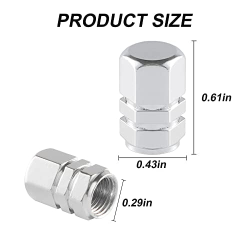 Alpmosn Aluminum Tire Stem Valve Caps Wheel Valve Covers Car Dustproof Tire Cap Cover Accessories, Universal for SUV, Car, Bike and Motorcycle,Hexagon Shape (4PCS Silvery) - color: Silvery