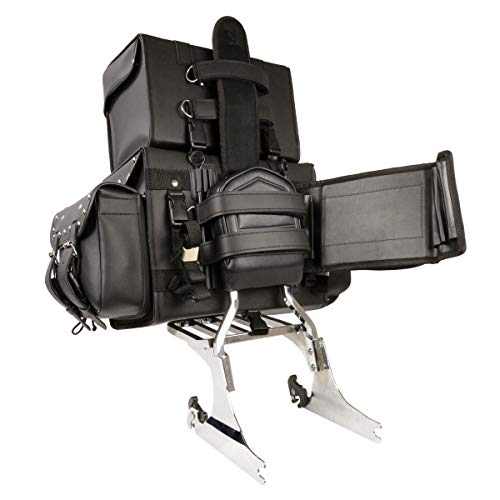 Motorcycle Genuine Leather Waterproof Saddlebag Luggage with Gun Holster inside Brown & Blk Stud/Non Stud (Black, Studed Non Leather) - color: Black, style: Studed Non Leather