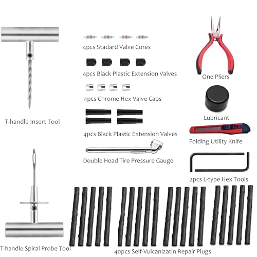 Tire Plug Kit - 68pcs Heavy Duty Tire Repair Kit, Universal Tire Repair Tools to Fix Punctures and Plug Flats Patch Kit for car Motorcycle, Truck, ARB,ATV, Tractor, RV, SUV, Trailer