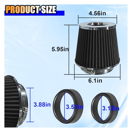 LAINLOY Universal Clamp-On Air Intake Filter for Cars, 76 89 102MM, Black - color: Black