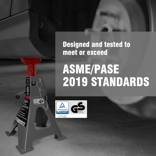 Car Jack Stands 6 Ton with Double Locking and Large Foot Base for Lifting Cars,SUVS,MPVS, Heavy Duty Steel, 13000 lb Capacity, 1 Pair - size: 6T