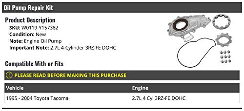 Marketplace Auto Parts Engine Oil Pump Repair Kit - Compatible with 1995-2004 Toyota Tacoma 2.7L 4-Cylinder 3RZ-FE DOHC