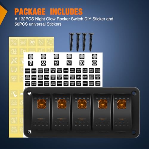 Nilight 6 Gang Rocker Switch Panel w/Orange LED Light 5Pin ON Off Pre-Wired - color: Amber, size: 6 Gang