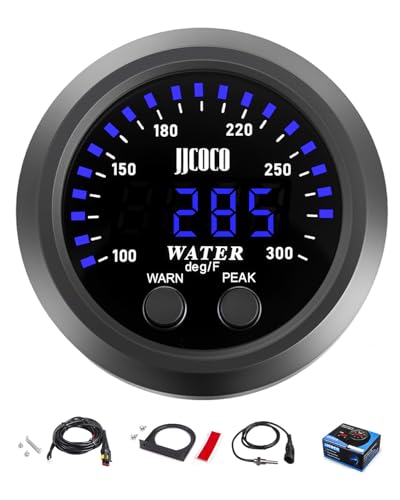 Water Temperature Gauge with 1/8NPT Sensor & Bracket 300°F Digital LED Display Water Coolant Temperature Gauge for Cars Trucks Ships Vehicle Automotive Boat Marine 2”/52mm - color: Blue