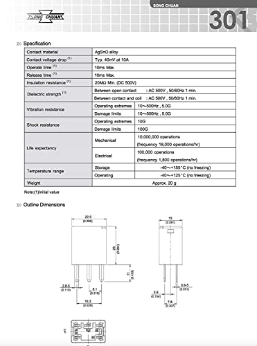 Automotive Purpose Relays 301-1C-C-R1-U01-12VDC 5 PIN (2Pcs) - size: 2Pack-12VDC-U01