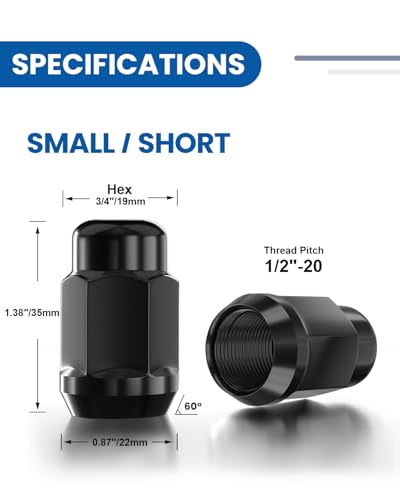 GAsupply 4pcs 1/2x20 Lug Nuts Black, 1.38" Tall 3/4" 19mm Hex Cone Seat - color: Black, size: 1/2"-20, style: 4 Pack