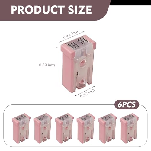 6PCS Mini Slotted Automotive Cartridge Fuse Kit, 30A 32V Micro Low-Profile Fuses Replacement, Universal MCASE Shaped Cartridge Fuses Assortment Kit for Most Vehicle, Sedan, Pickup - color: pink