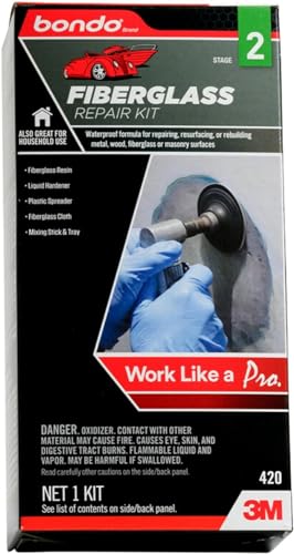 3M Bondo Fiberglass Resin Repair Kit, 00420, 0.45 Pint Each (Pack of 2) – All-in-One DIY Waterproof Multi-Surface Repair Solution for Automotive, Marine & Home Use - size: Pack of 2