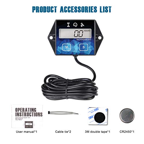 Runleader RL-HM011F Digital Hour Meter, Small Engine Tachometer