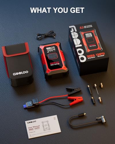GOOLOO A3 12V 3000A Portable Jump Starter with Air Compressor - color: Red