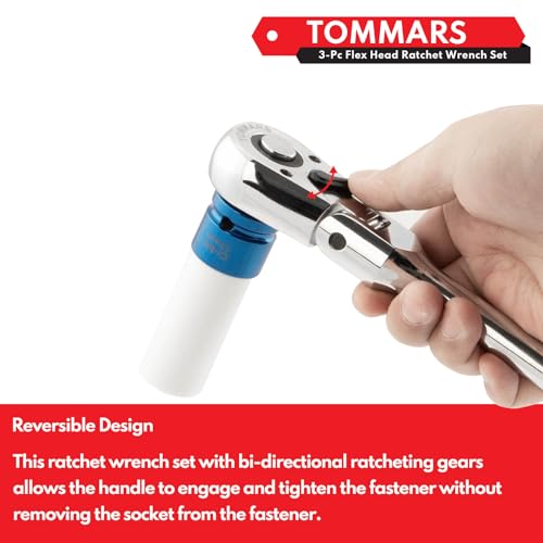 TOMMARS Flex Head Ratchet Set, 1/4", 3/8", 1/2" Drive Socket Wrench Kit - size: 1/4", 3/8", 1/2" Drive, style: Flex Head Standard Ratchet Set