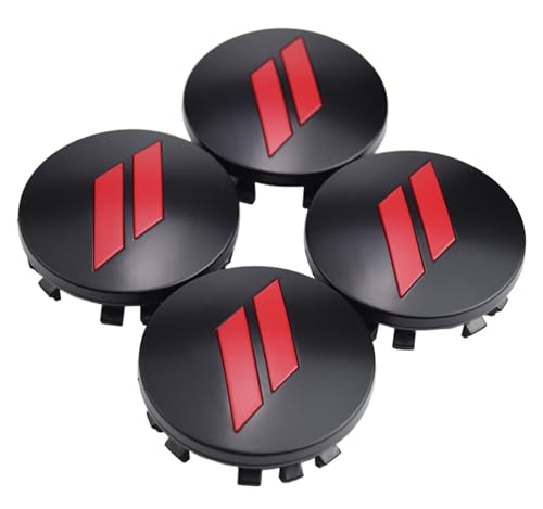 (Set of 4) 63mm=2.5 inches // Slash Wheel Center Cap Covers HubCap Emblem Badge Trim for Dodge Charger Challenger Durango Hornet Dart R/T SRT Magnum Nitro Journey Caliber Avenger and Ram and Jeep - color: red // on matte black cap