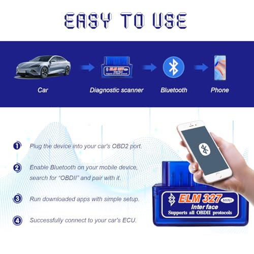 2PCS ELM327 OBDⅡ Car Auto Diagnostic Scanner, Mini OBDII Professional Bluetooth Scan Tool and Code Reader, Wireless Interface OBD2 Auto Diagnostic Tool for Android and iOS