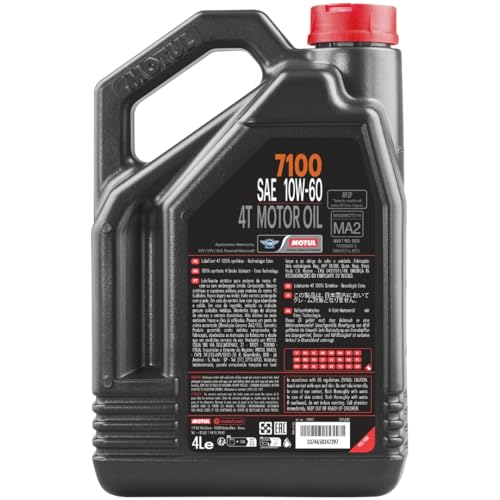 Motul 7100 4T 10W-60 100% Synthetic Ester Motorcycle Oil - JASO MA2 API SP Wet Clutch Compatible for Indian Moto Guzzi MV Agusta High-Performance Engines - 4 L - color: 10W-60, size: 4L