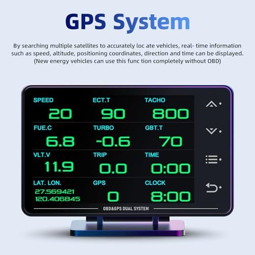 MH Obd2 Gauge Display Heads Up Display 4.3-inch TFT LCD Screen Multi-Function Digital HUD Gauge Cluster with Speed RPM Boost for All Car