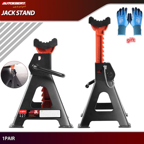 Car Jack Stands 3 Ton (6,600 lbs) with Double Locking Large Foot Base Gloves,Heavy Duty Car Jack Stand with Rubber Pads, Adjustable 11.22"-16.54" Jack Stands for Trucks,SUV, MPV,Home Garage,1 Pair - size: 3T+Rubber Pads+Gloves