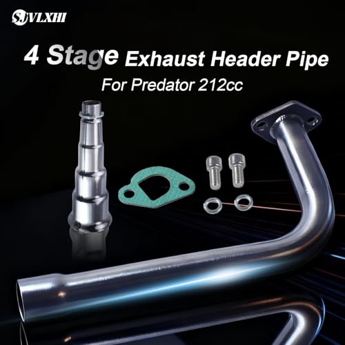 4 Stage Exhaust Header Pipe,For Predator 212cc 196cc Engine Silver - color: Silver, size: Exhaust tip 2