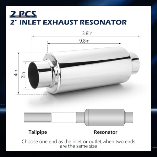 Relaxweex 2 Pcs 2" Inlet Exhaust Resonator, 2" Inlet 2" Outlet 13.8" Overall Length Muffler Resonator Stainless Steel(Silver) - color: Silver, size: 2" Inlet 13.8" Overall Length