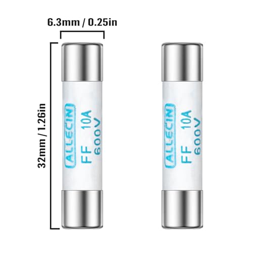 FF10A Multimeter Fuse 10A 600V 6.3x32MM Digital Multi Meter Fast Acting Fuses 10 Amp 600 Volt 0.25x1.26Inch Nickel-Plated Brass Ceramic Fast Blow Multimeters Fusibiles (Pack of 10Pcs) - style: FF10A