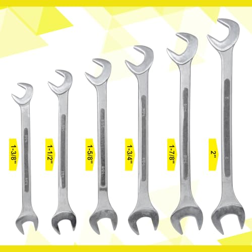 Jumbo ANGLE Combination Wrench Set, 6-Piece SAE (1-3/8"-2"), Chrome Plated, Pouch - 15° ANGLE Head, Chrome Finish, Access Tight Spaces, Professional Grade - color: 6-piece Sae Angle (1-3/8"-2"), Chrome