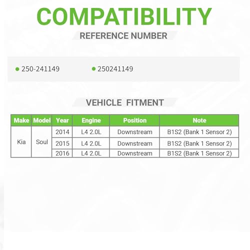 O2 Oxygen Sensor Compatible with Kia Soul 2014 2015 2016, 2.0L, Downstream B1S2, Replacement # 250-241149 250241149 - size: 250-241149