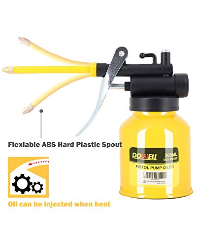 DOWELL Oil Can Pump Oiler 6.8oz 200ml, Oil Squirt Can Metal, Yellow - size: 6.8 oz