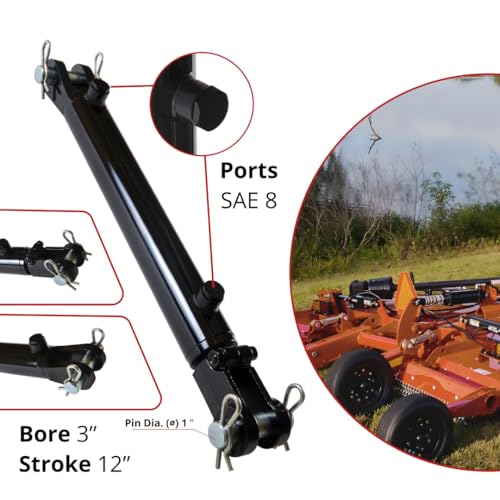 Hydraulic Cylinder 3" Bore x 12" Stroke, Welded Hydraulic Ram with Clevis Ends, Double Acting Hydraulic Piston 3500 PSI (WCL 3x12) - color: 12" Stroke, size: 3" Bore
