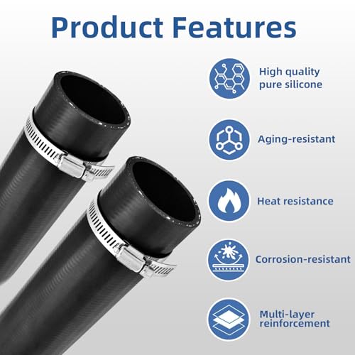 1 1/2 inch Silicone Coolant Air Hose 12" Length with 2 Clamps – Turbo Intake Radiator Coupler Hose (Straight, 1.5" ID) - color: Straight black, size: 1 1/2" ID