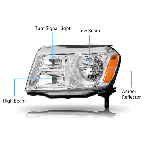 Fits for 2012 2013 2014 2015 Honda Pilot Headlights,2012-2015 Pilot Headlight Halogen Headlamp Replacement Driver &Passenger Side Chrome Housing Amber Reflector