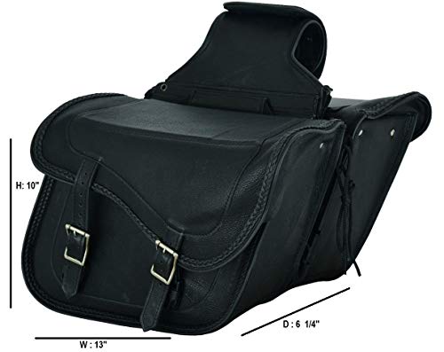 Motorcycle Genuine Leather Waterproof Saddlebag Luggage with Gun Holster inside Brown & Blk Stud/Non Stud (Black, Non Stud Leather) - color: Black, style: Non Stud Leather